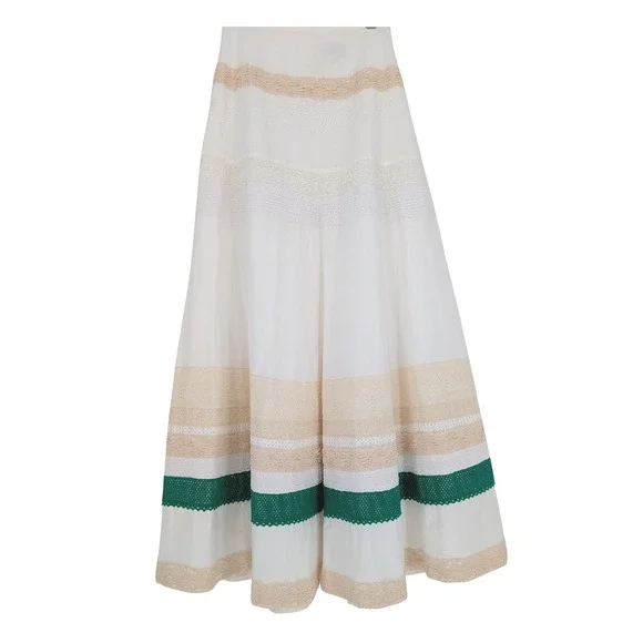 POSE Lace Eyelet Trimmed Maxi Skirt Womens 4 White Green Cotton Boho Cottagecore - Picture 2 of 12